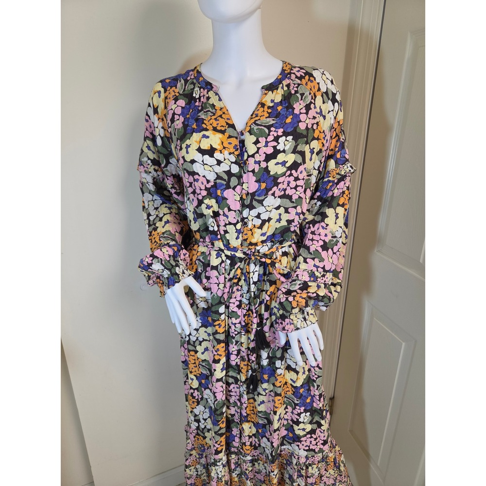 FatFace Floral Maxi‎ Dress Multi Color Long Sleeve V-Neck Tiered Size 8 972776